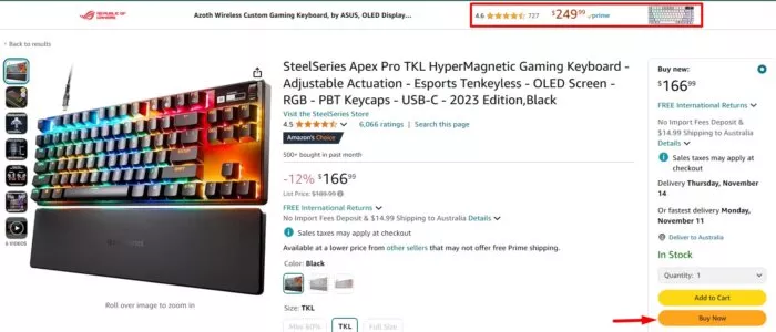 SteelSeries gaming keyboard, $166.