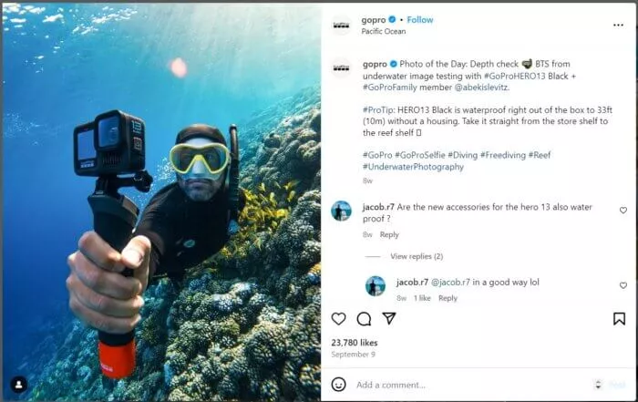 Man underwater with GoPro.