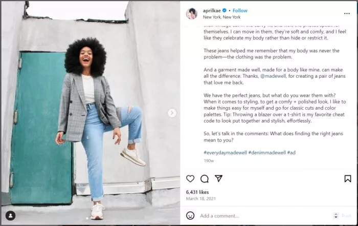 Woman wearing Madewell jeans.