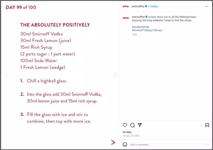 Cocktail recipe ingredients.