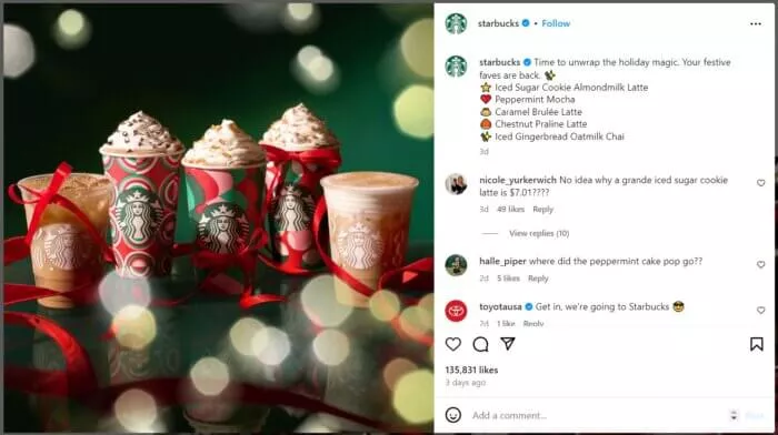 Starbucks holiday drinks; chance to win.