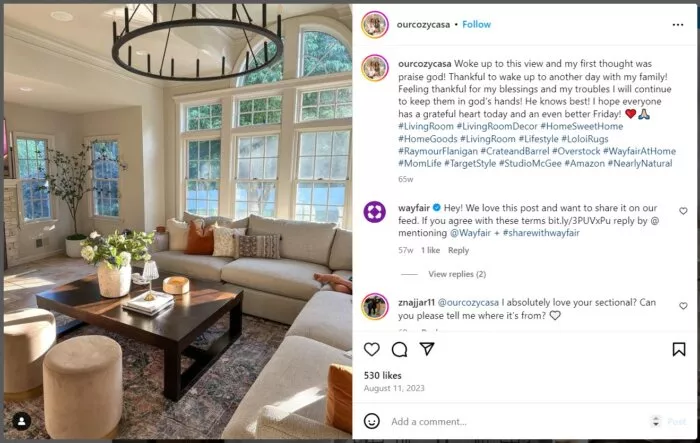 Living room with Wayfair furniture.