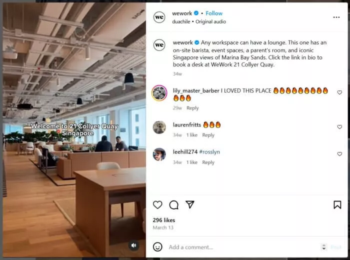 WeWork 21 Collyer Quay, Singapore.