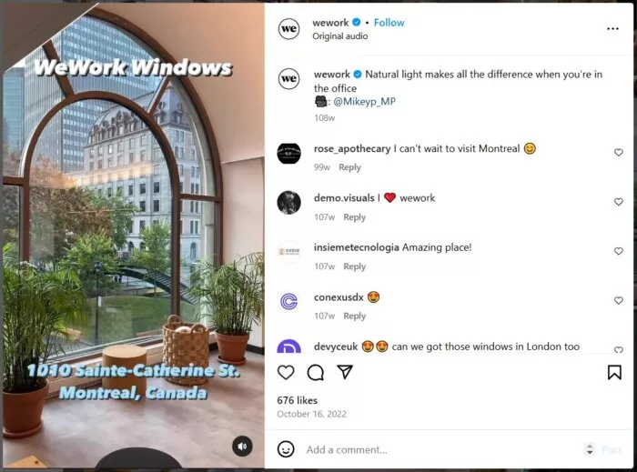 WeWork Windows, Montreal, Canada.