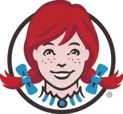 Wendy's logo, happy customer.