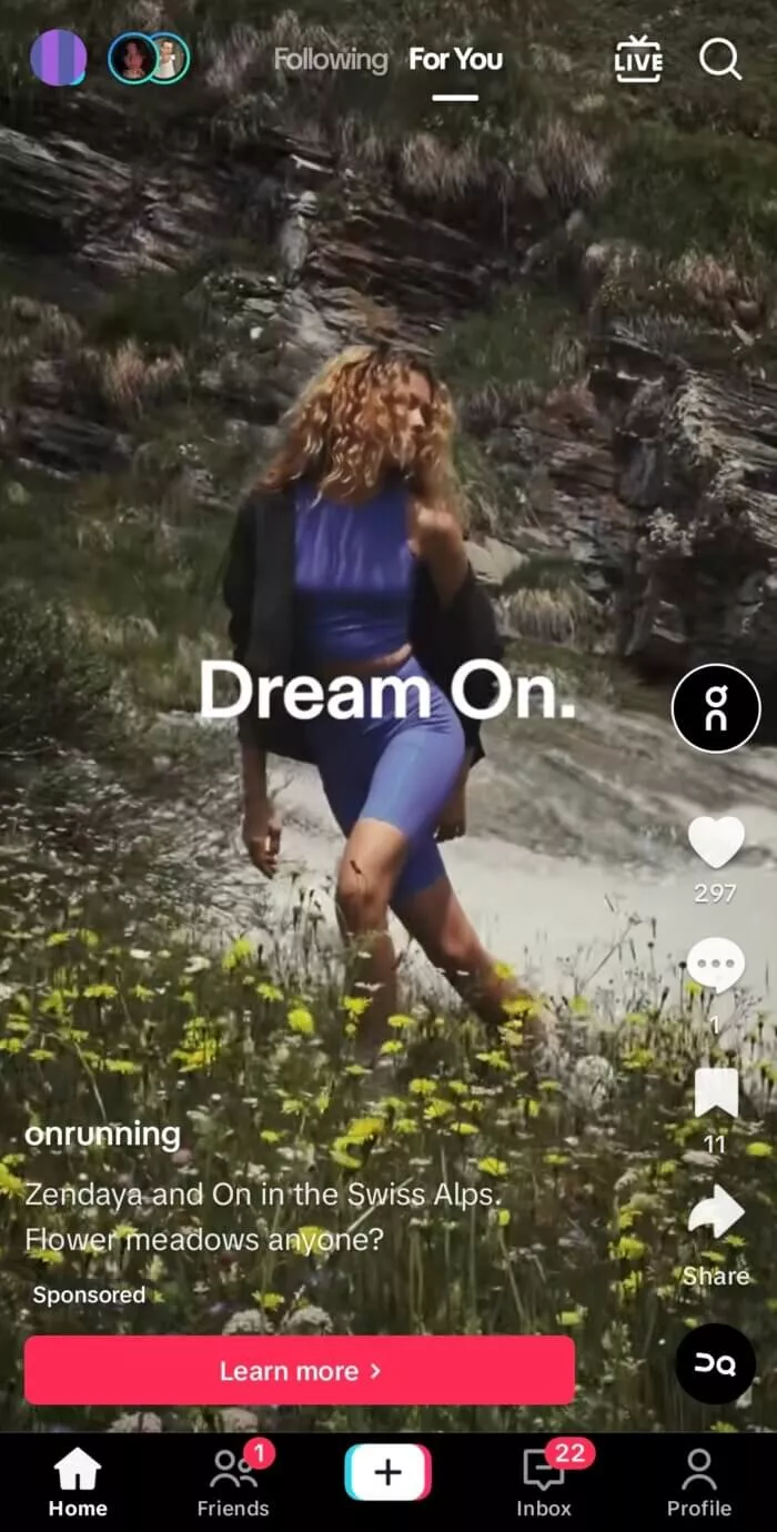 TikTok sponsored post, Zendaya.