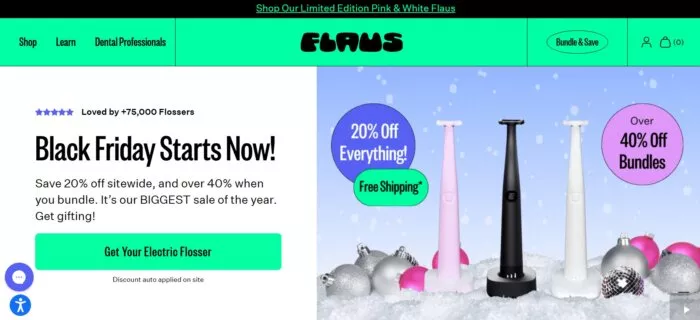 Black Friday sale, 20% off, shop now.