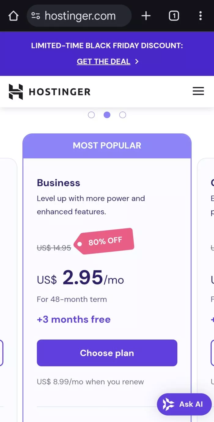 Hosting plan, $2.95/month.