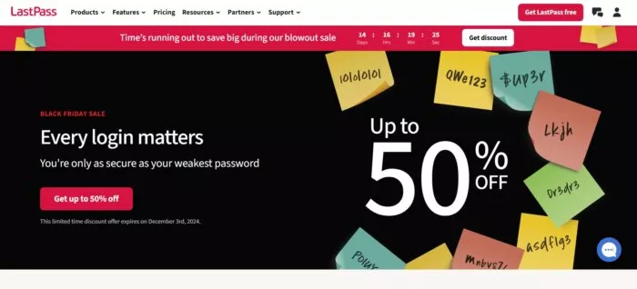 Black Friday sale, 50% off passwords.