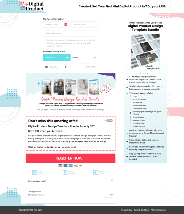 Checkout page with bump offer