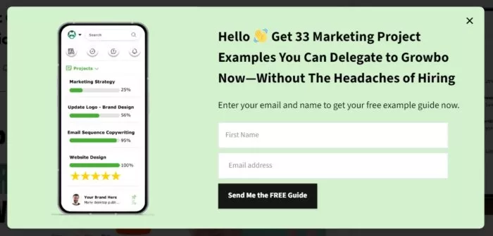 pop up for email list building