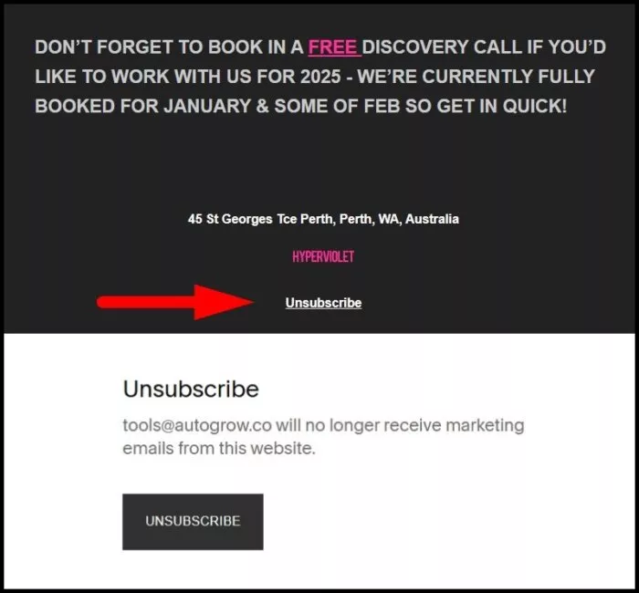 unsubscribe at the footer