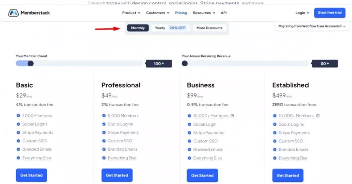 example of pricing page