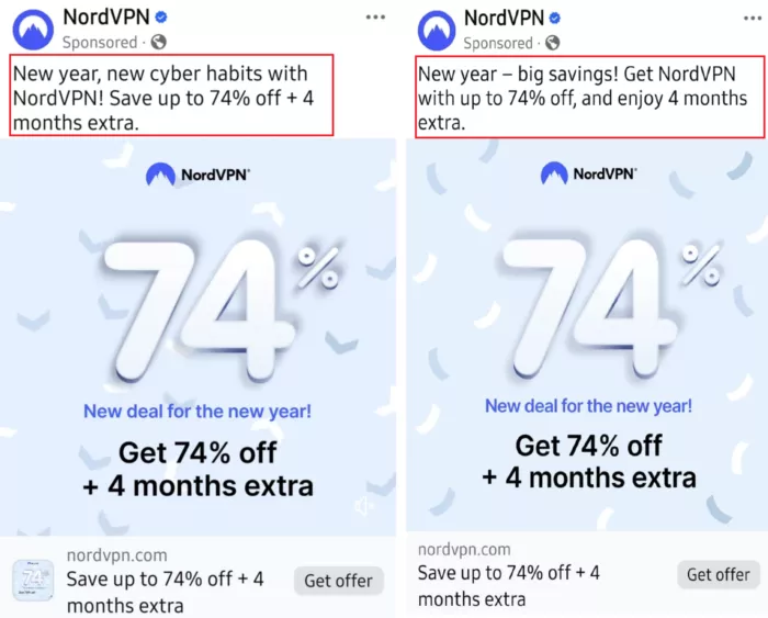 nord ab test of FB ad copy