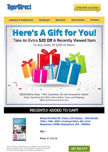 limited time offer - cart abandonment recovery example