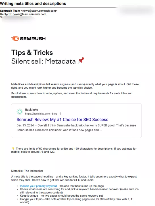 value email from semrush