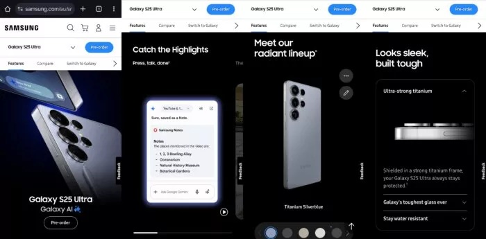 Samsung product description on mobile