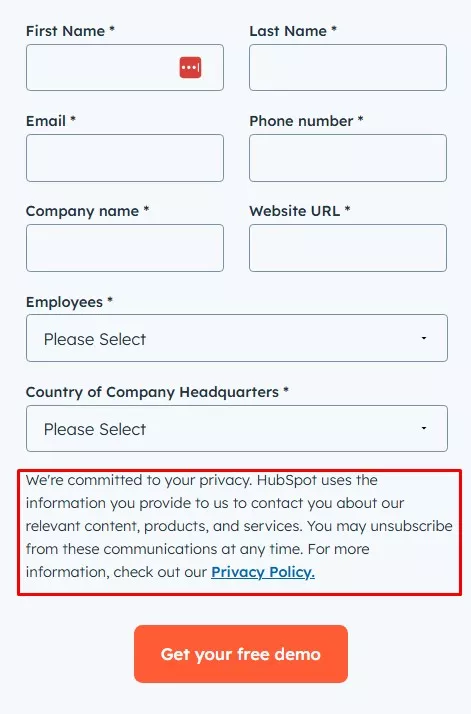 privacy and security in a form
