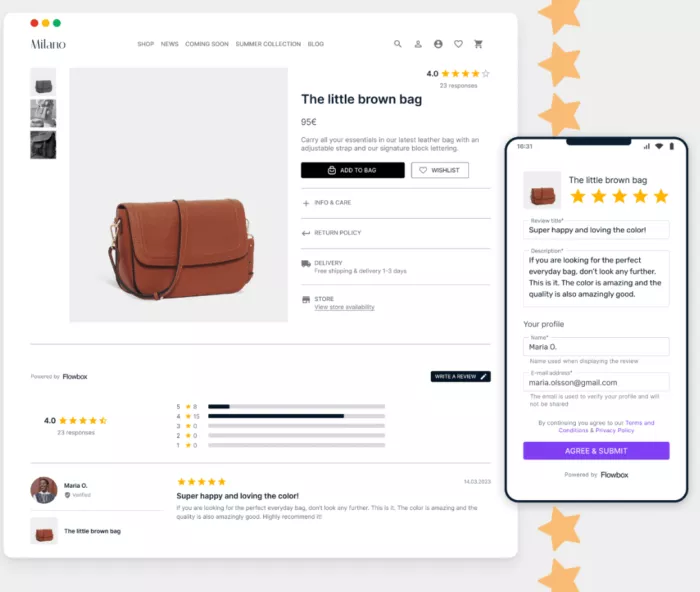 product page and mobile example