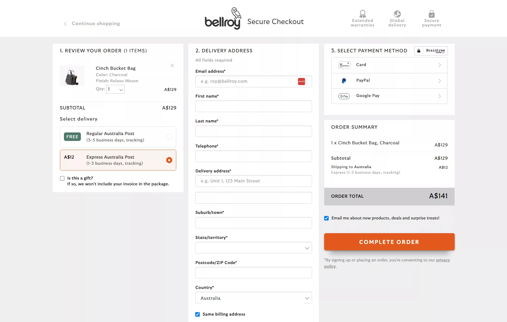 example of 1 page checkout