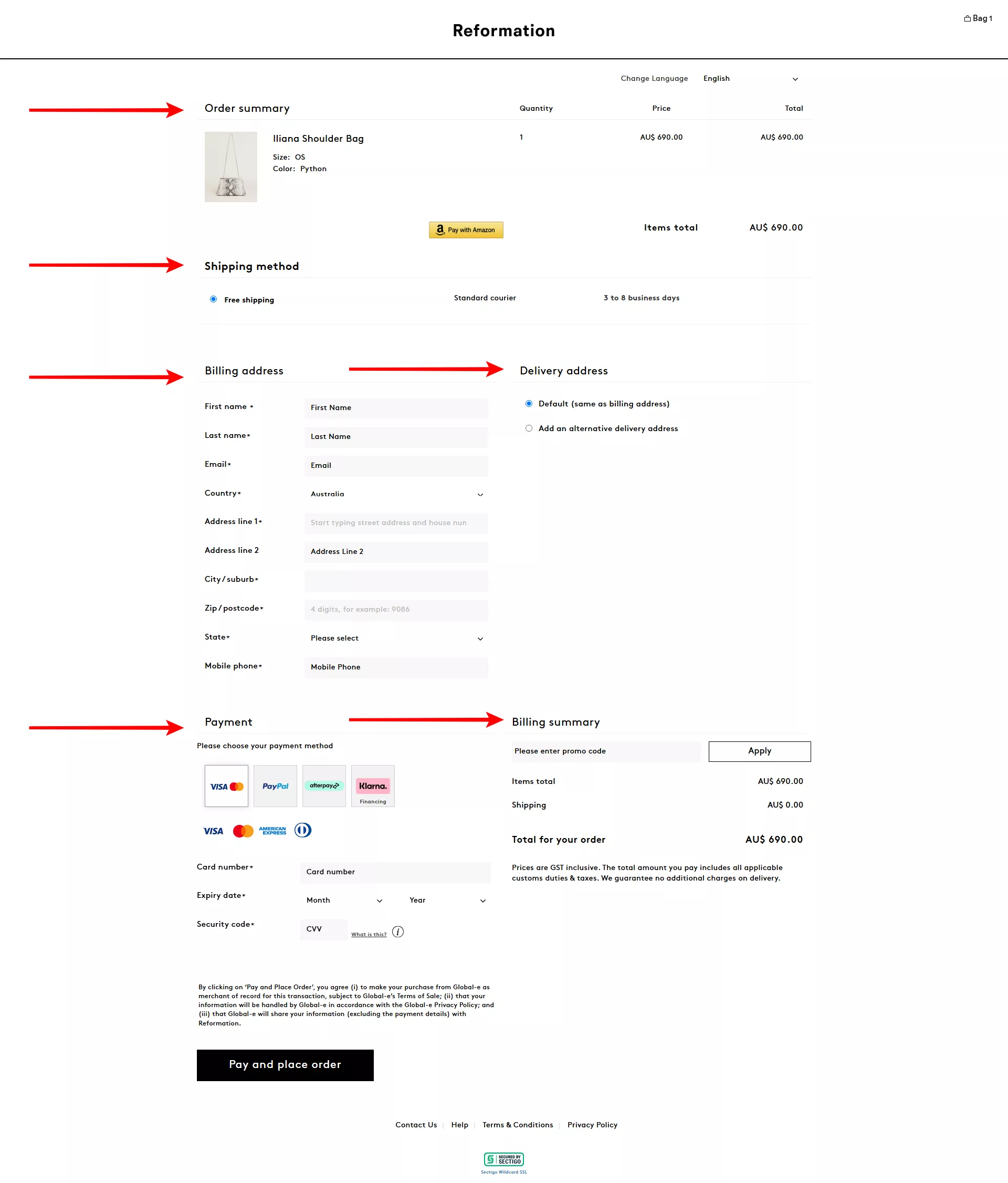 example of checkout wit strategic fields