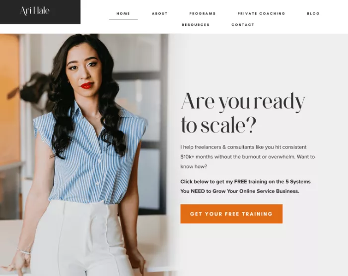 example of coaching page with clear value propososition