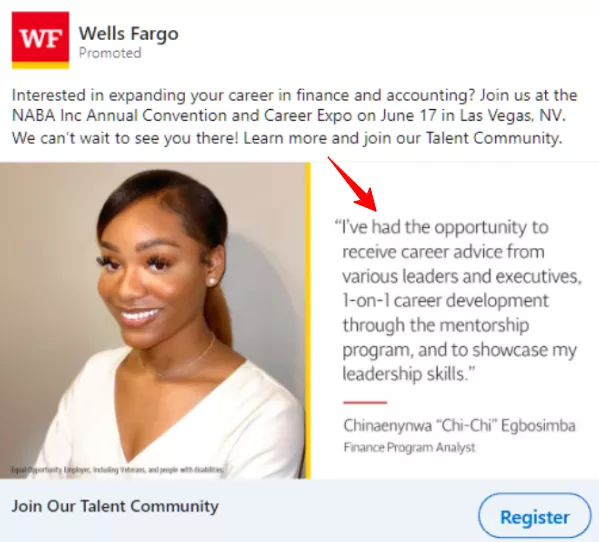 example of testimonials in the ads