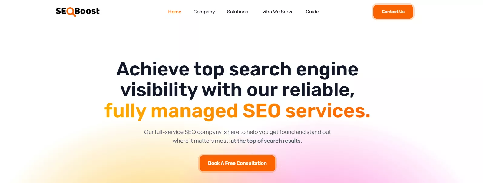example of seo agency with simple menu