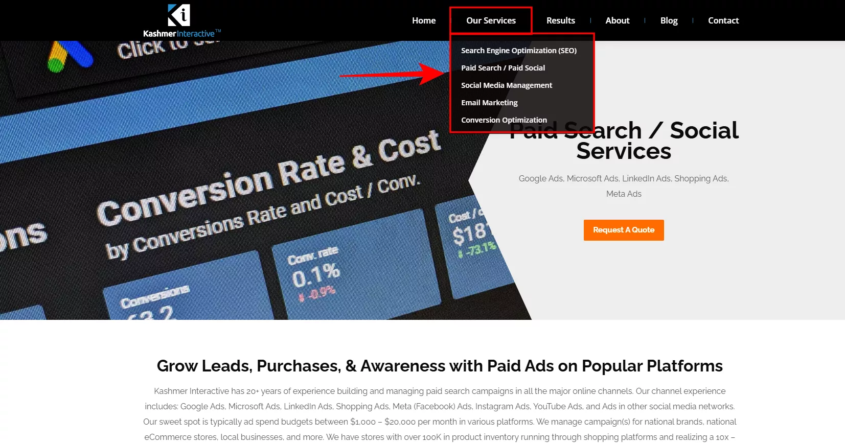 example of navigation with clear service category