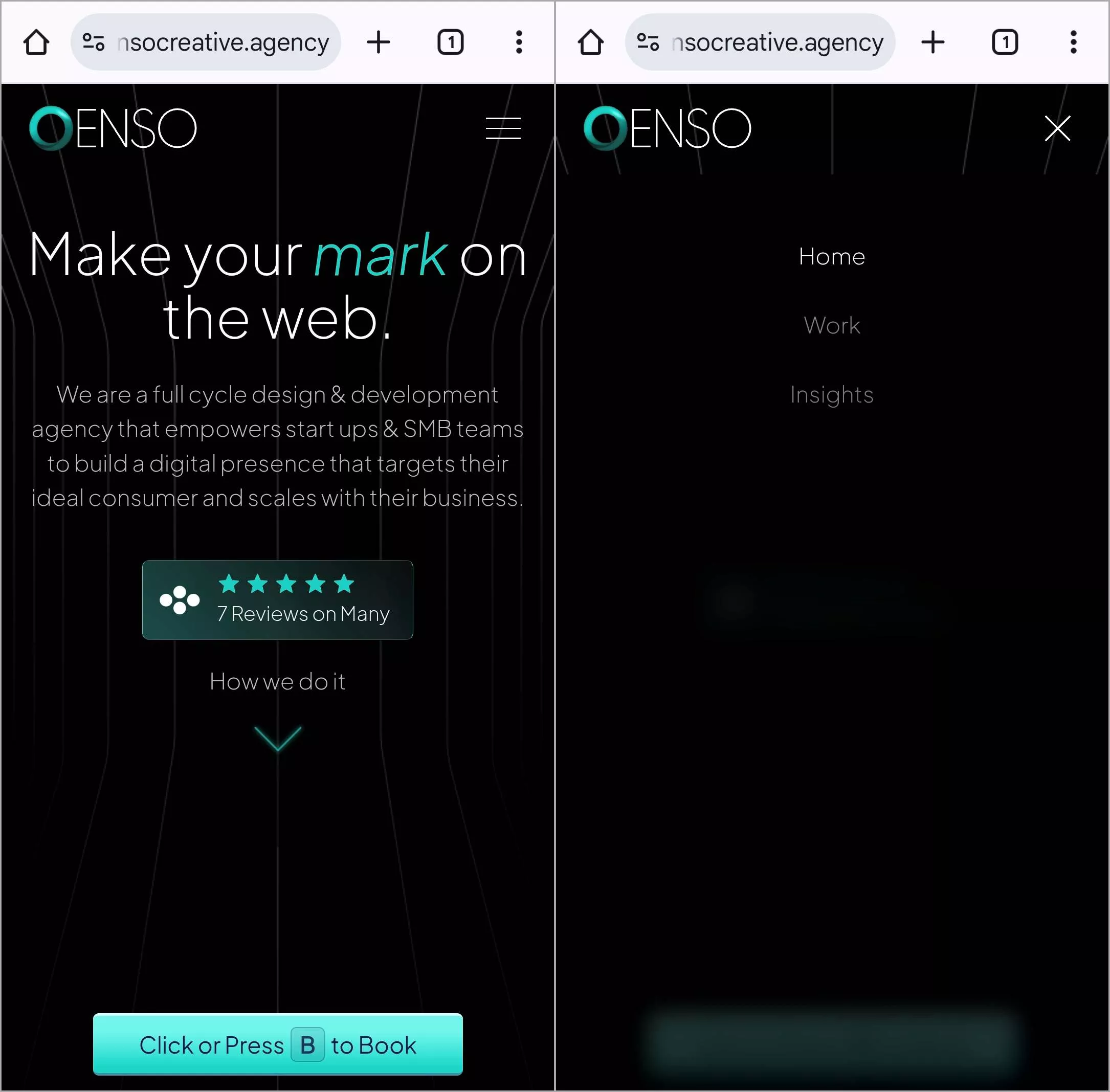 view of homepage and navigation on mobile