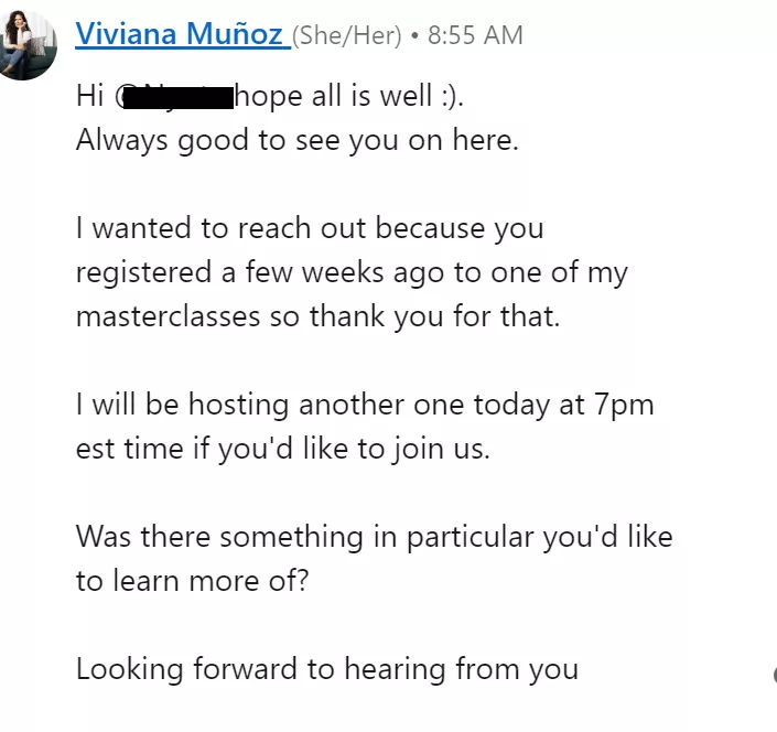 Example of linkedin webinar - follow up