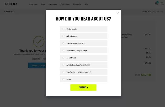 post purchase survey example