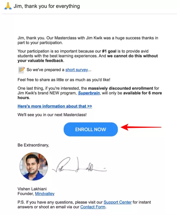 example of clear CTA for the post webinar email