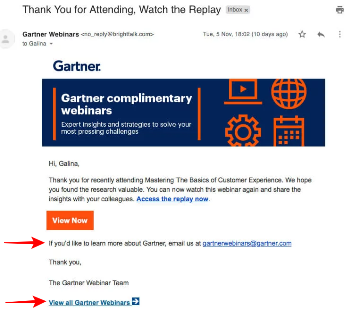 example of email to continue the conversation - post webinar
