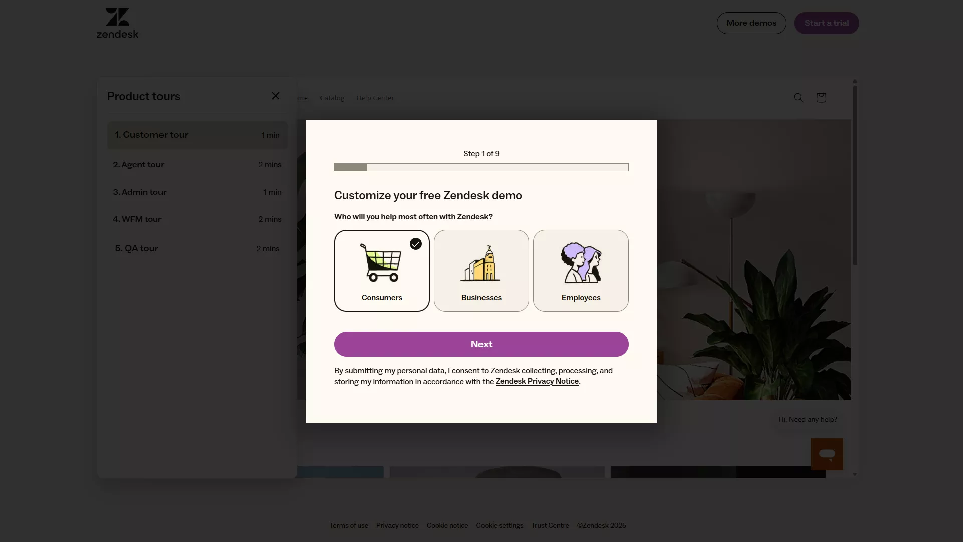 Zendesk request demo page