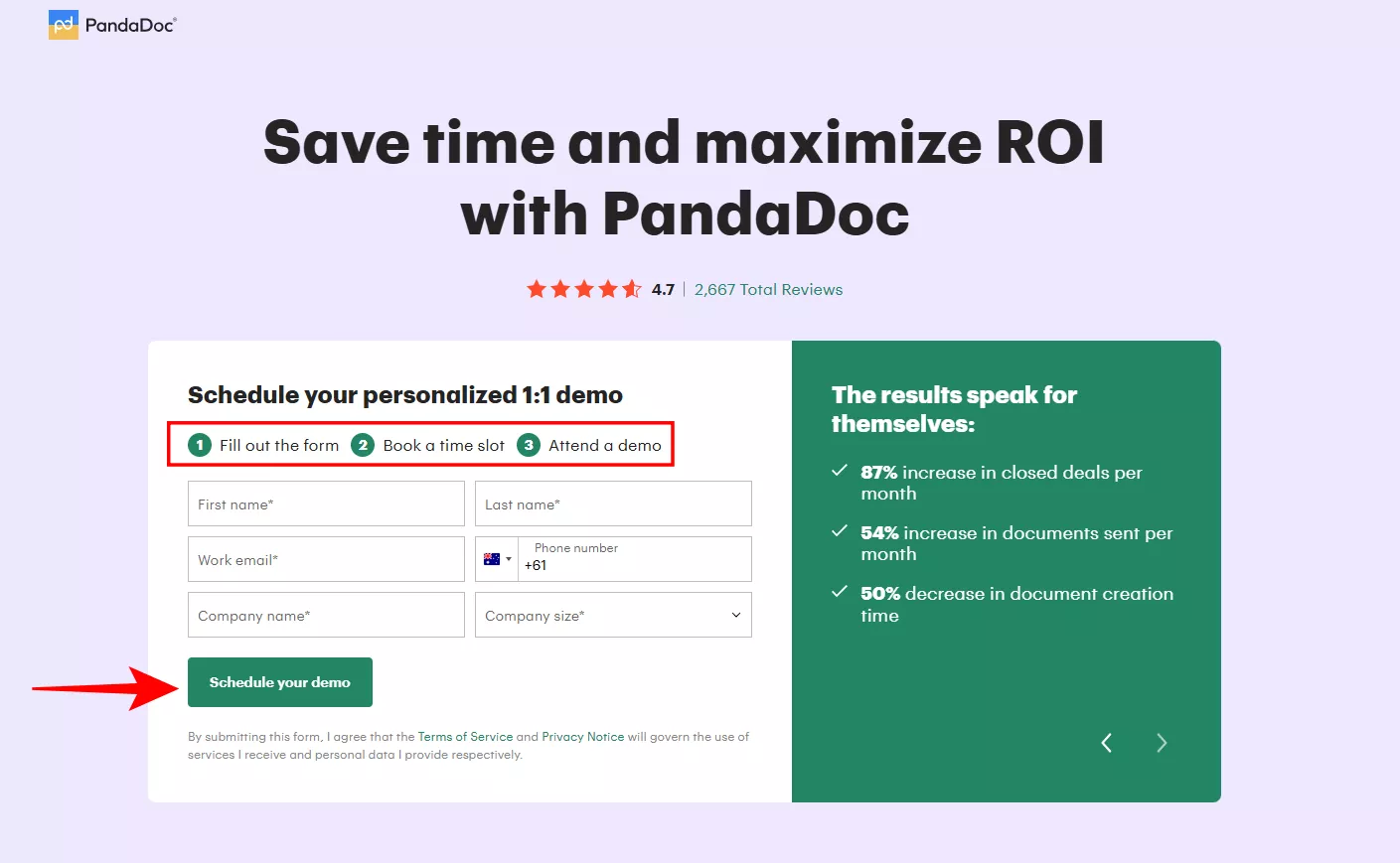 example of clear CTA in the request demo page and steps