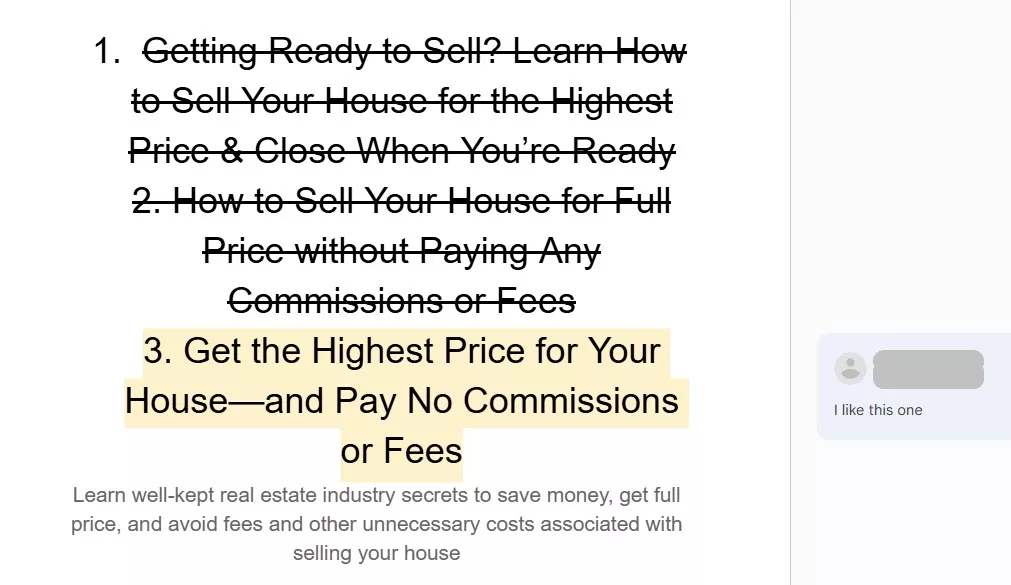 example of 3 options for headlines