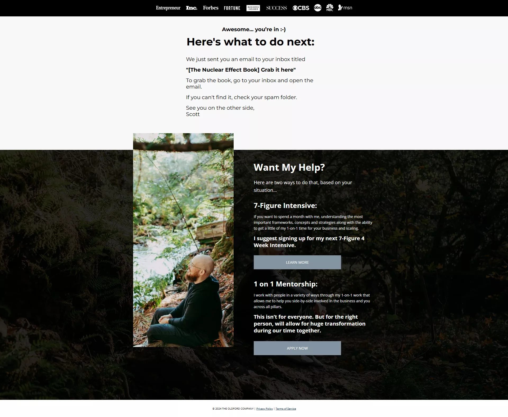 example of thank you page and what to do next