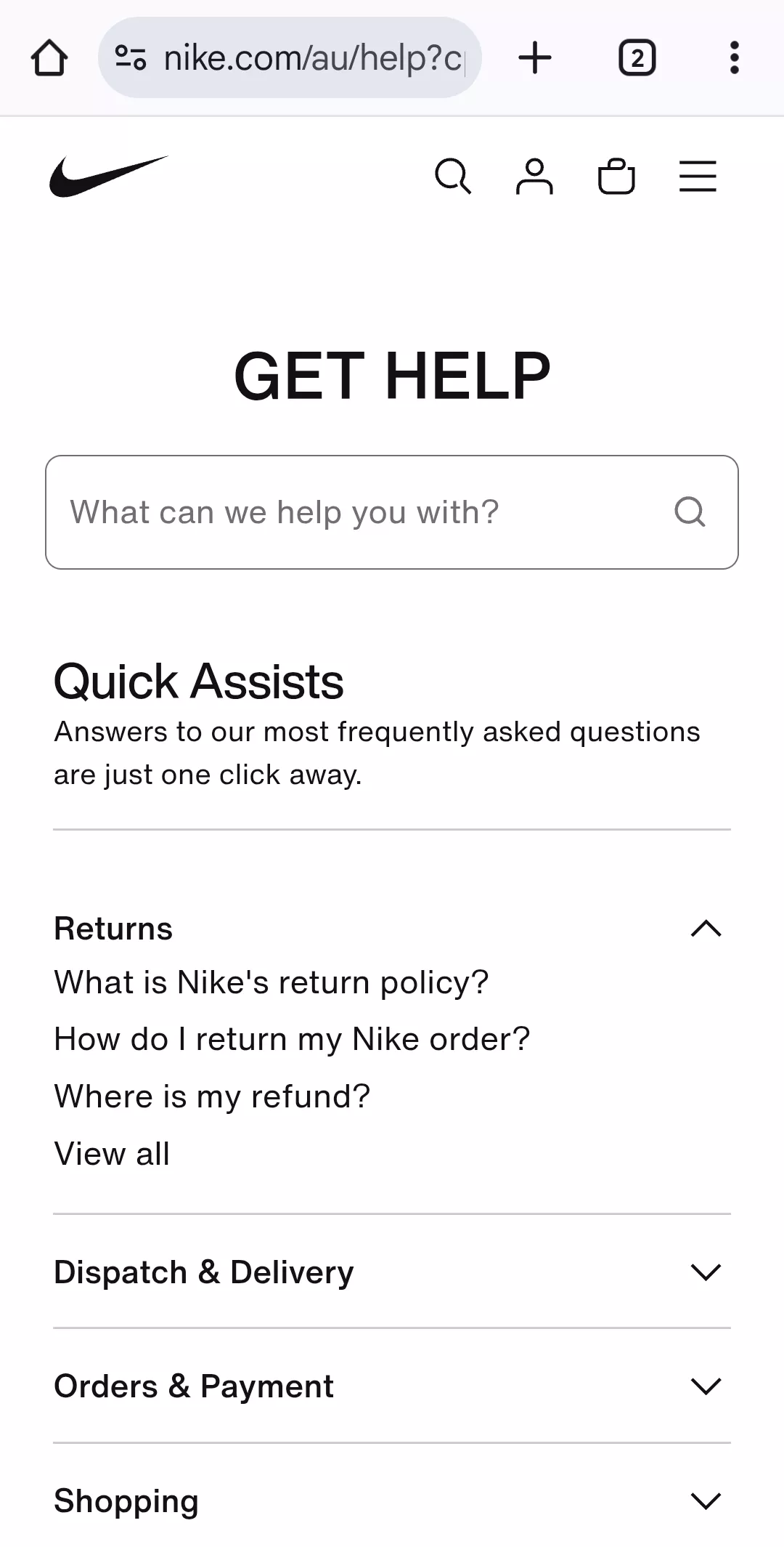 example of FAQ that is mobile optimized