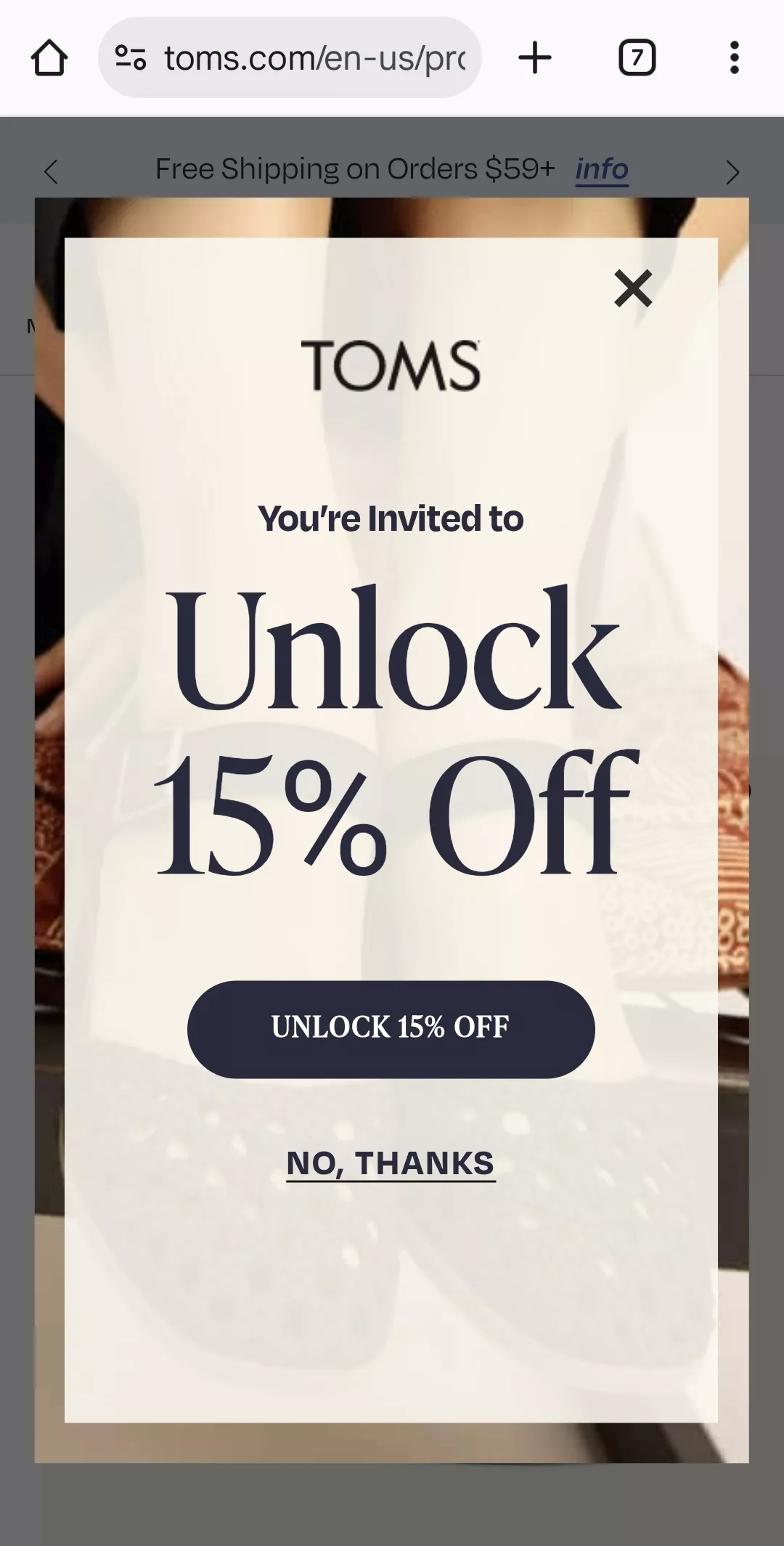 example of visibility of pop ups - mobile