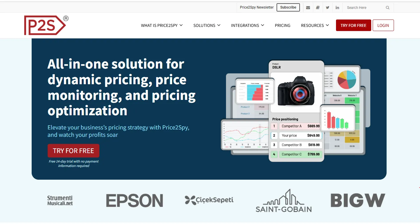 Website for Price2Spy - Optimizing Dynamic Pricing and Competitive Intelligence with AI Marketing Tools