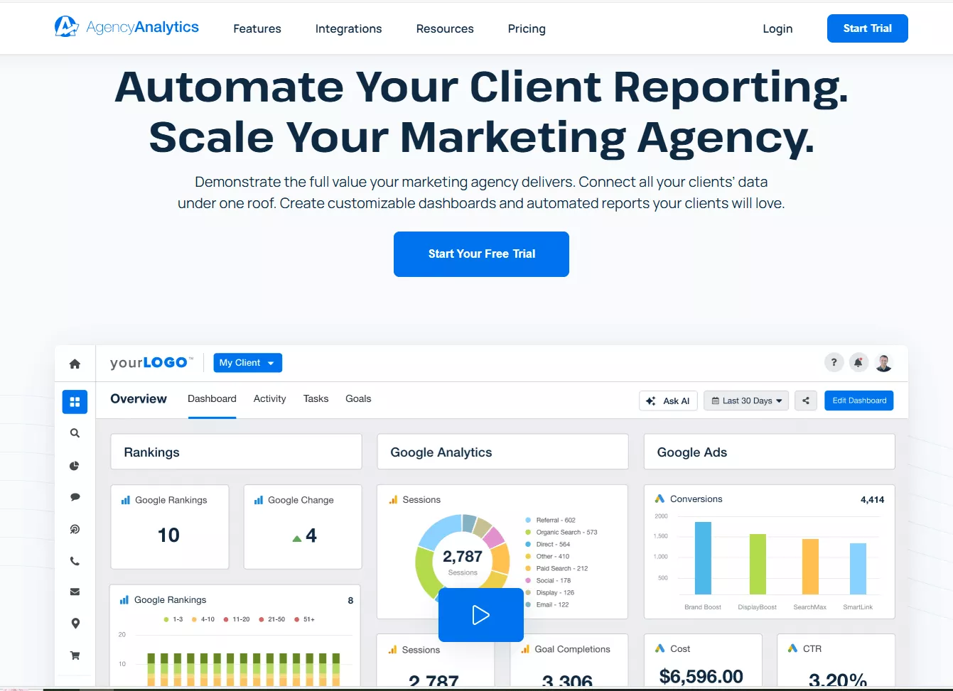 Website for Agency Analytics - Automating Client Reporting and Insights with AI Marketing Tools