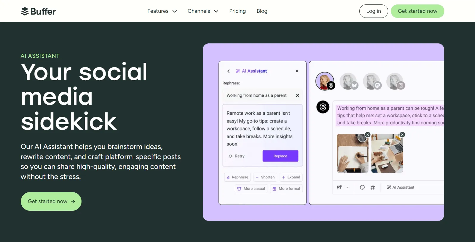buffer.com/ai-assistant - Buffer AI for Social Scheduling and Content Ideas
