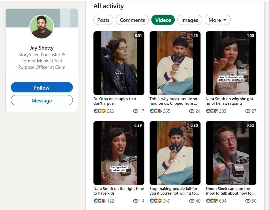 Jay Shetty LinkedIn - Short Videos to Boost Strategy Engagement