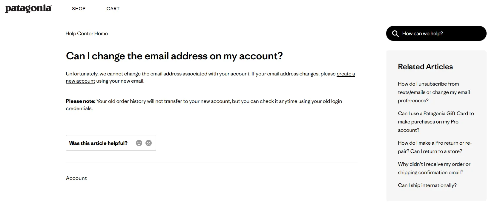 Patagonia Help Center FAQ