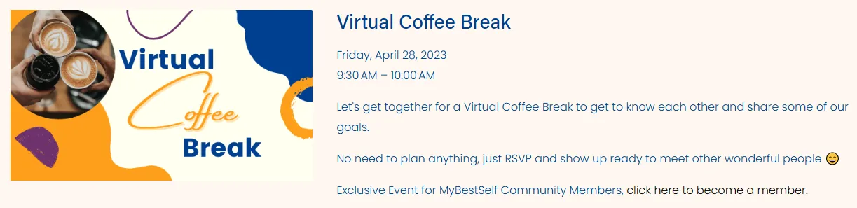My Best Self Community Virtual Coffee Break