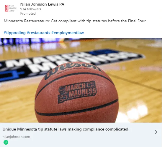 law firm linked in ad example