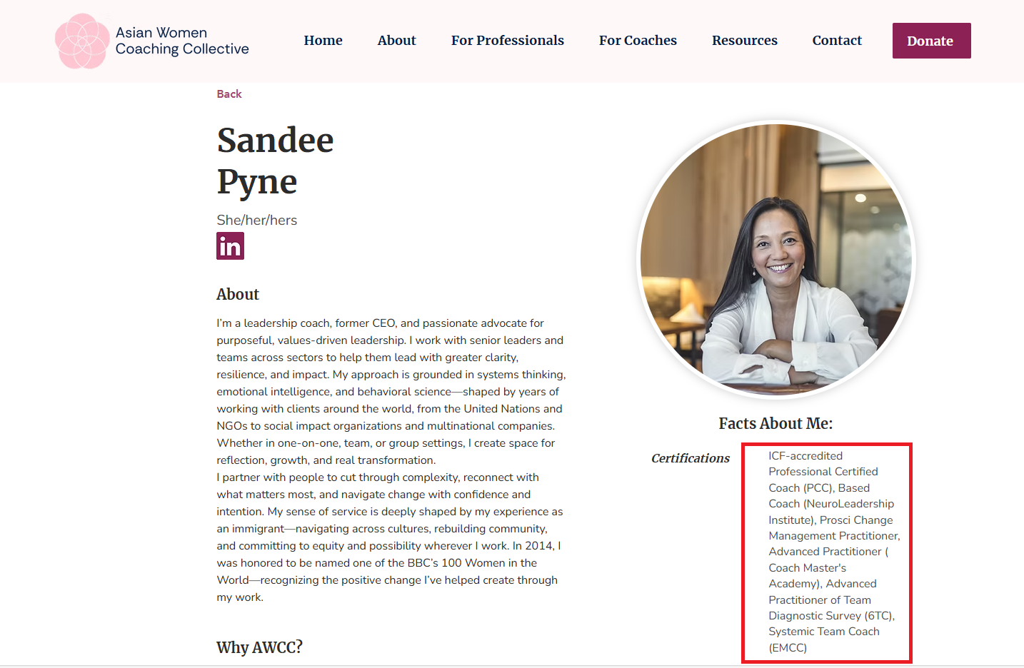 Sandee Pyne Coaching website with certifications as social proof examples