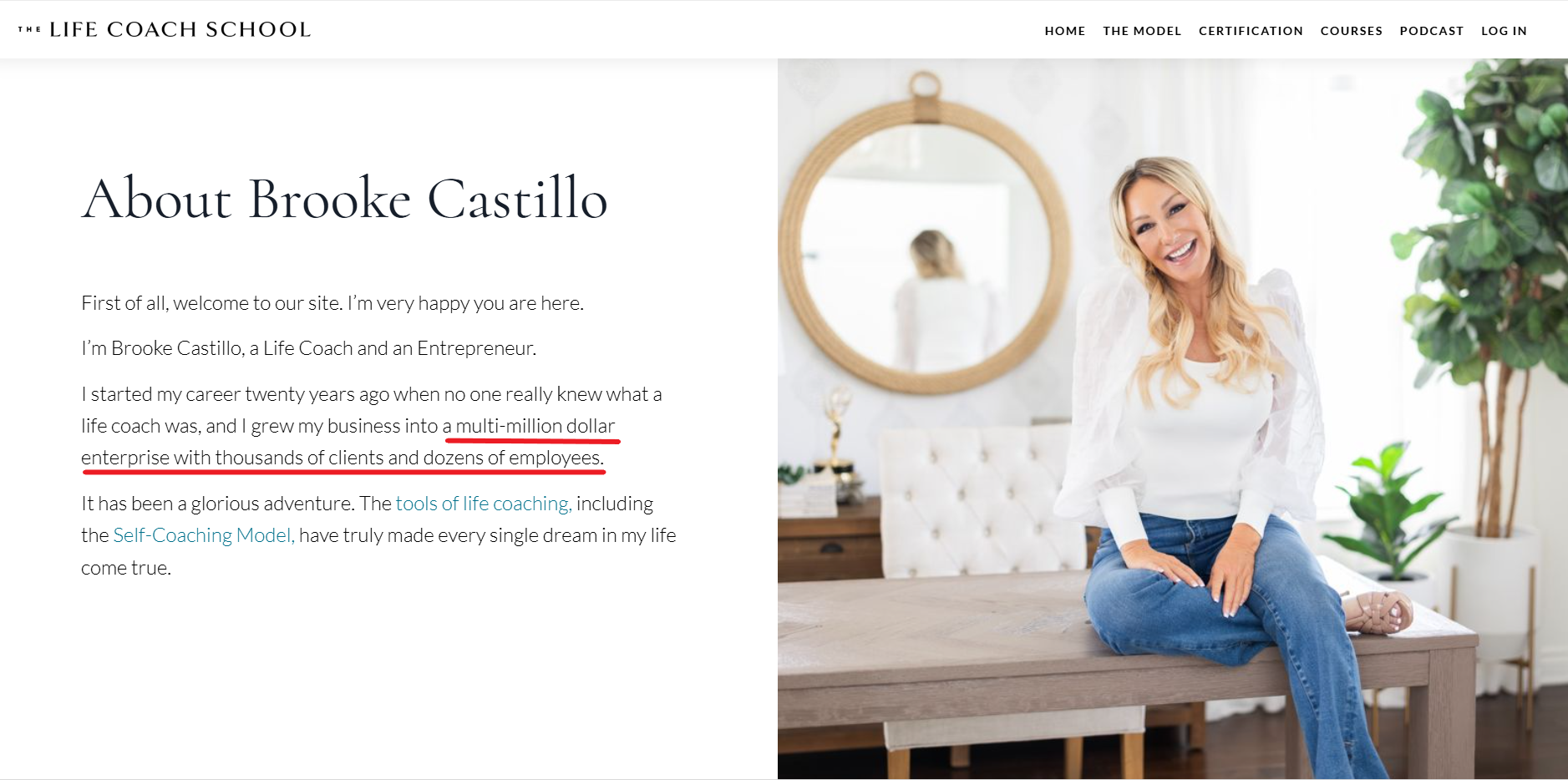 Brooke Castillo Coaching Website with client numbers as social proof example
