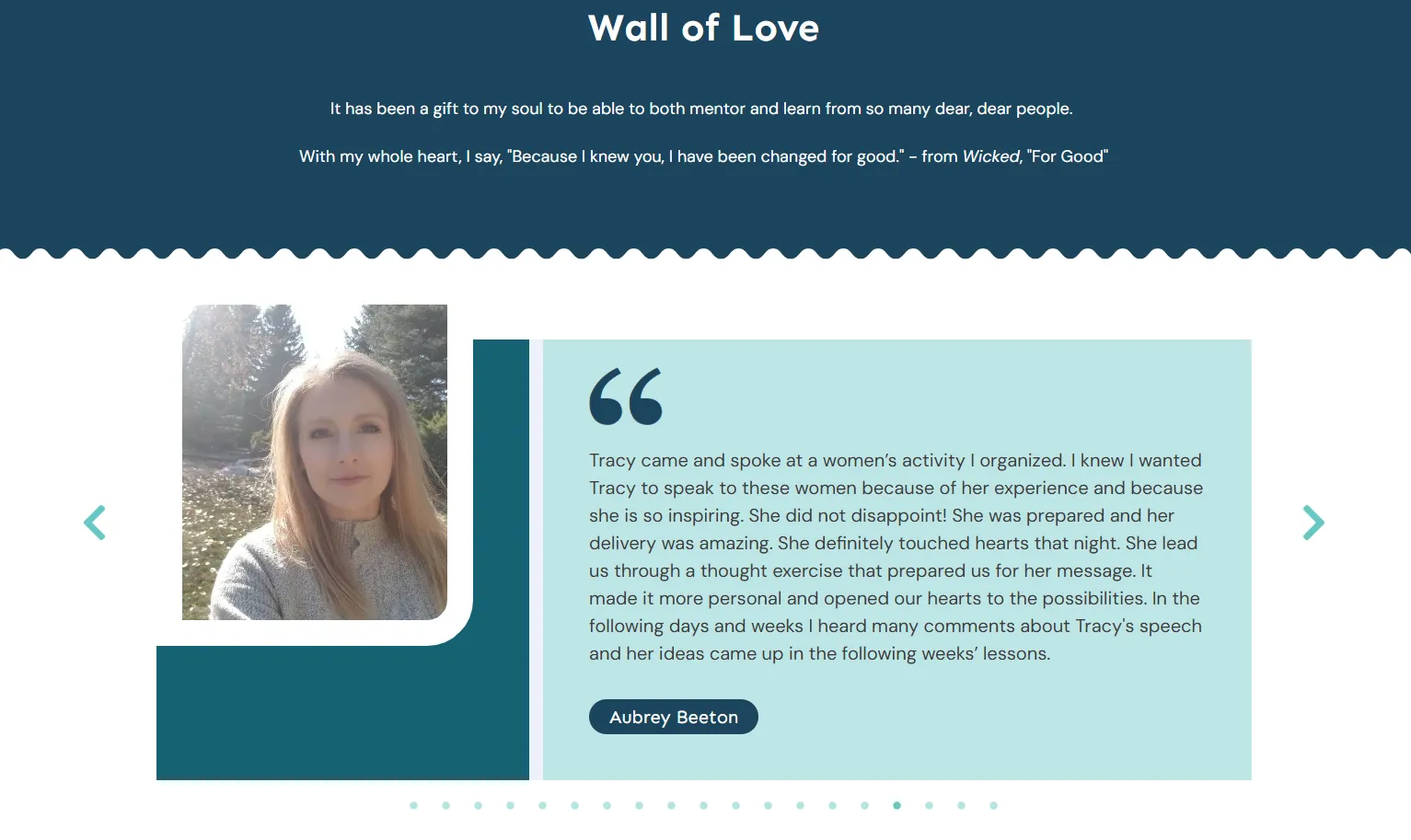 Raise The Tide coaching website with Wall of Love as social proof example